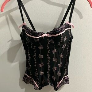 Elegant Black and Pink Lace Bodysuit